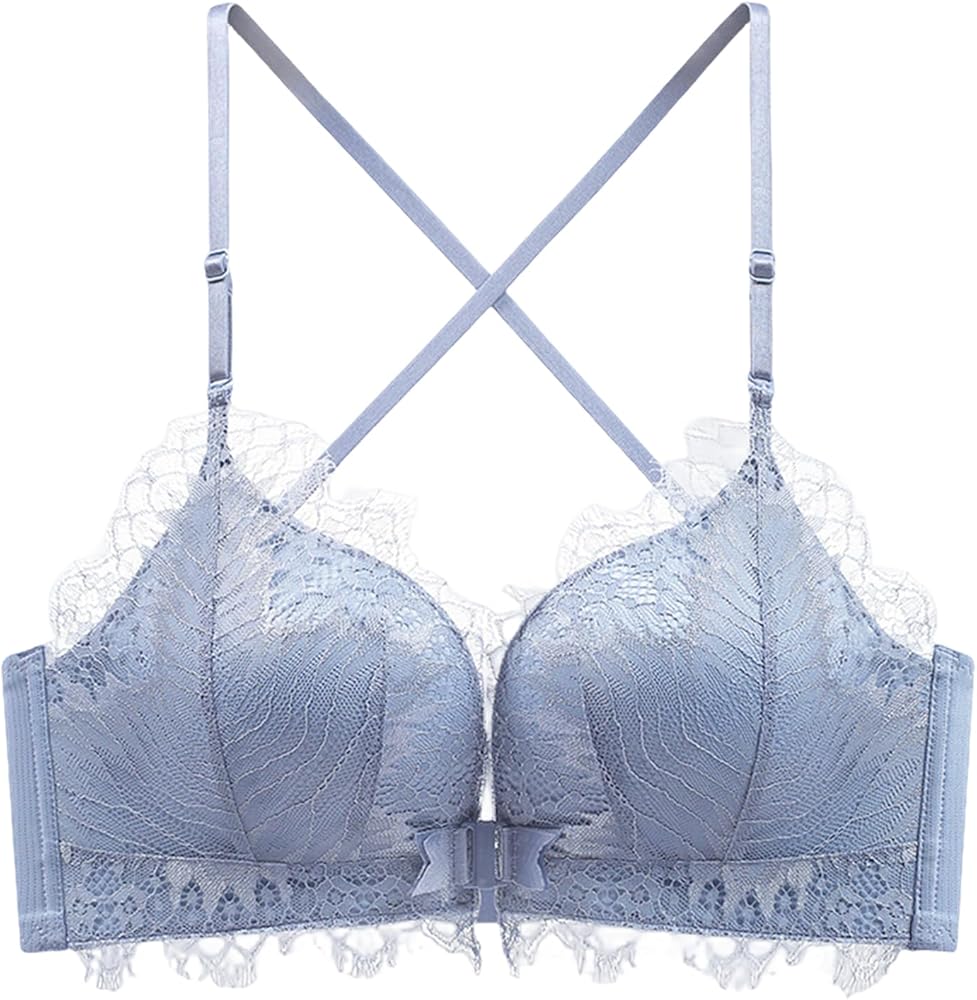 Women's Front Closure Wireless Eyelash Bralettethin Straps Comfort Halter Backless Cross Multiway Convertible Bras 71142