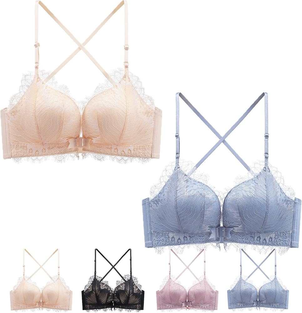 Women's Front Closure Wireless Eyelash Bralettethin Straps Comfort Halter Backless Cross Multiway Convertible Bras 71142