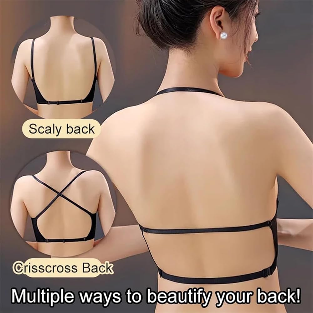 Women's Front Closure Wireless Eyelash Bralettethin Straps Comfort Halter Backless Cross Multiway Convertible Bras 71142