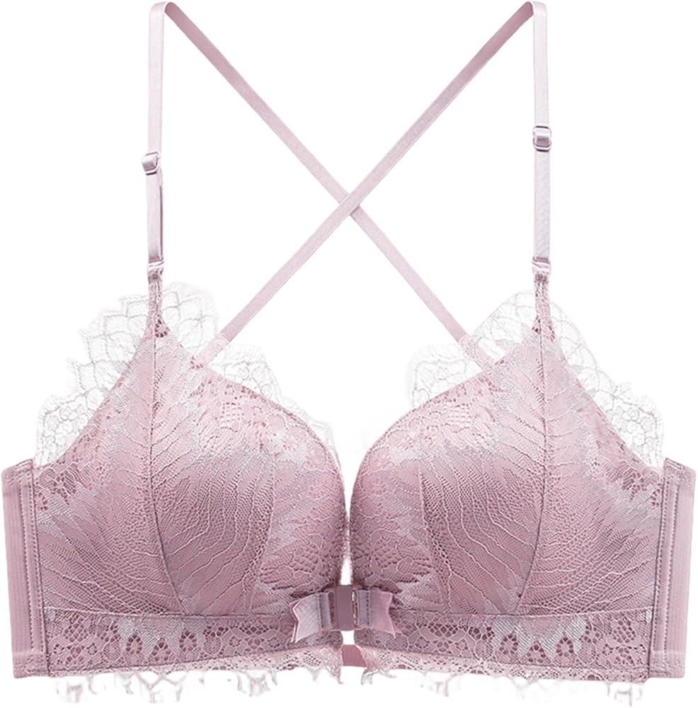 Women's Front Closure Wireless Eyelash Bralettethin Straps Comfort Halter Backless Cross Multiway Convertible Bras 71142