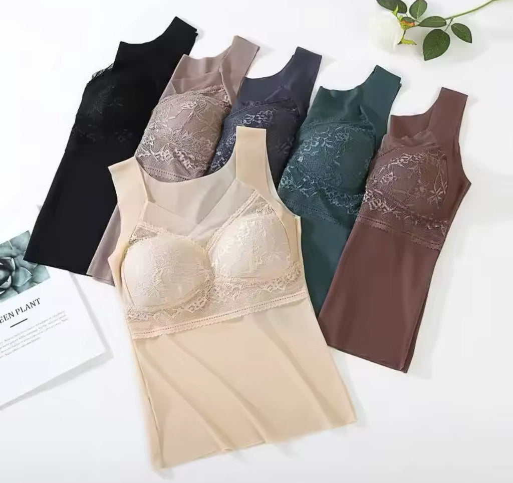 Summer Thin Ice Silk Women's Vest Integrated with Chest Pad Bra WB15