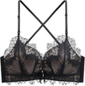 Women's Front Closure Wireless Eyelash Bralettethin Straps Comfort Halter Backless Cross Multiway Convertible Bras 71142