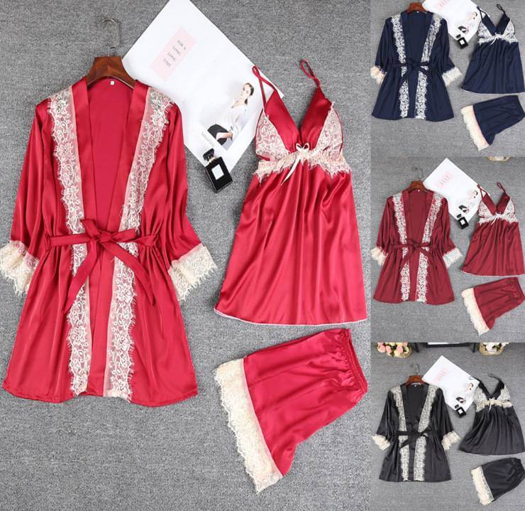 Bridal Silk Gown 3 Piece Set - Red
