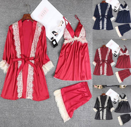 Bridal Silk Gown 3 Piece Set - Red