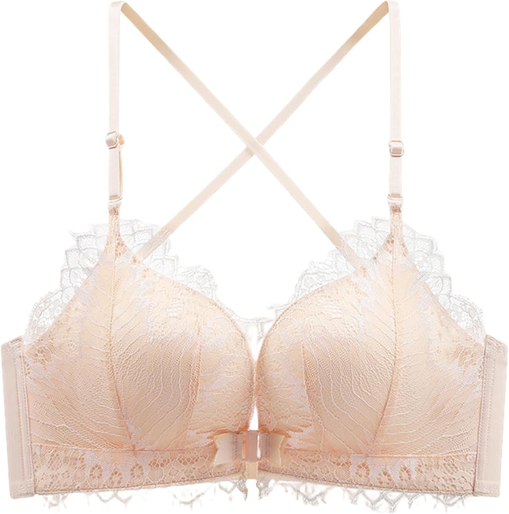 Women's Front Closure Wireless Eyelash Bralettethin Straps Comfort Halter Backless Cross Multiway Convertible Bras 71142