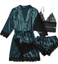 Bridal Silk 4 Piece Night Gown Set - Green