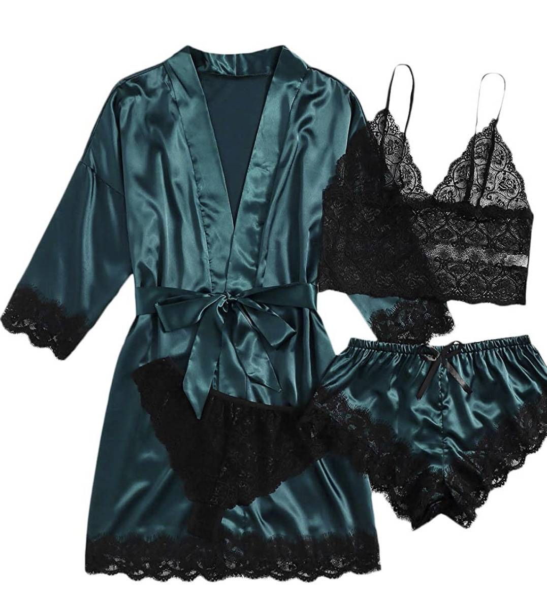 Bridal Silk 4 Piece Night Gown Set - Green