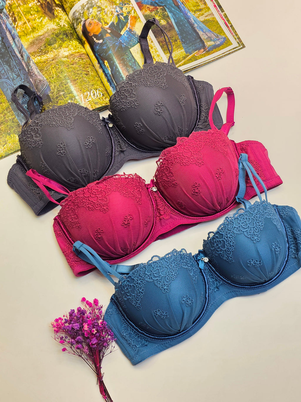Double Strip Half Cup Push-up Underwire Bra